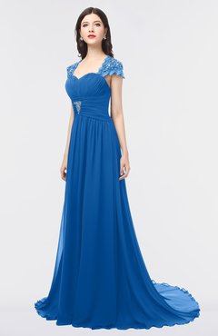 ColsBM Iris Royal Blue Mature A-line Sweetheart Short Sleeve Zip up Sweep Train Bridesmaid Dresses