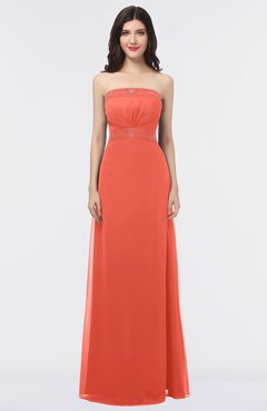 ColsBM Elena Living Coral Elegant A-line Strapless Criss-cross Straps Floor Length Appliques Bridesmaid Dresses