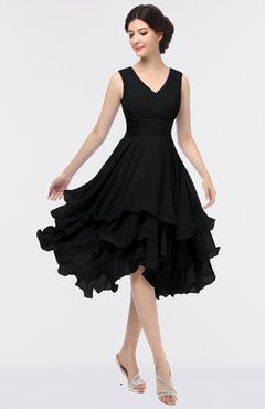 ColsBM Grace Black Elegant V-neck Sleeveless Zip up Ruching Bridesmaid Dresses