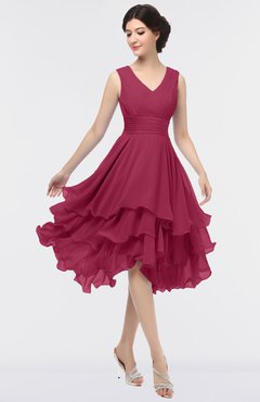 ColsBM Grace Burgundy Elegant V-neck Sleeveless Zip up Ruching Bridesmaid Dresses