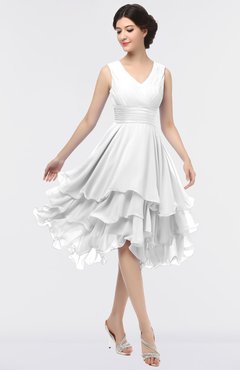 ColsBM Grace Cloud White Elegant V-neck Sleeveless Zip up Ruching Bridesmaid Dresses