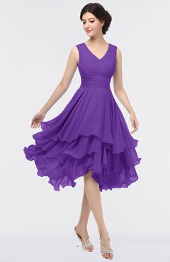ColsBM Grace Deep Lavender Elegant V-neck Sleeveless Zip up Ruching Bridesmaid Dresses
