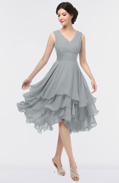 ColsBM Grace Frost Grey Elegant V-neck Sleeveless Zip up Ruching Bridesmaid Dresses