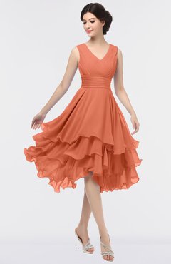 ColsBM Grace Persimmon Elegant V-neck Sleeveless Zip up Ruching Bridesmaid Dresses