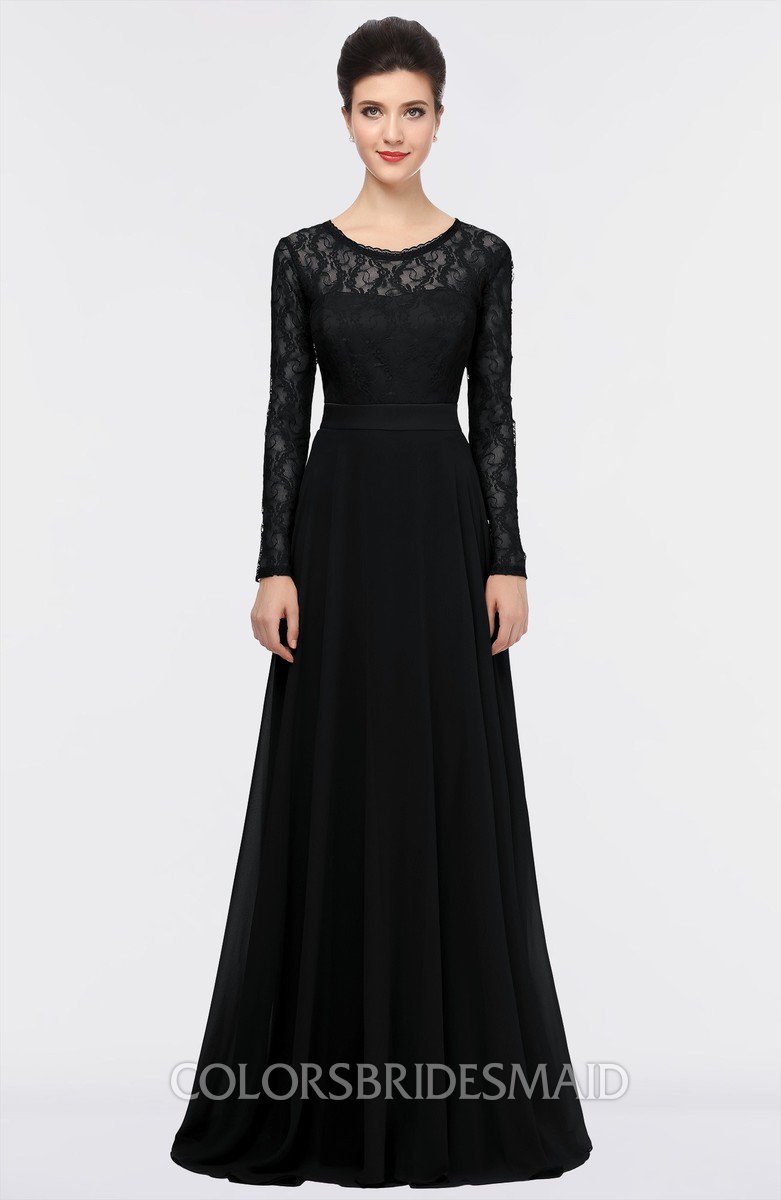 black lace long sleeve dress floor length