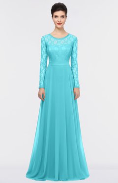 ColsBM Shelly Blue Radiance Romantic A-line Long Sleeve Floor Length Lace Bridesmaid Dresses