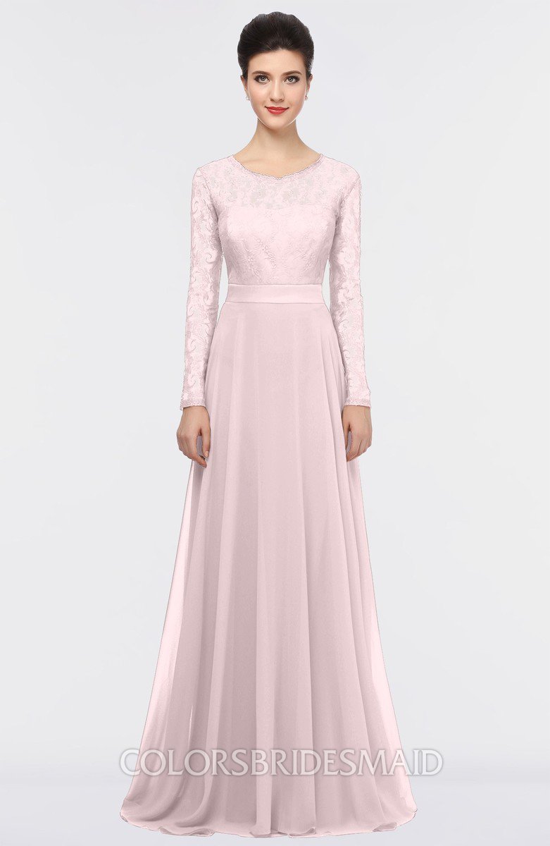 long sleeve blush pink bridesmaid dresses
