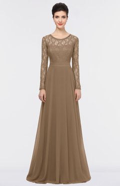 ColsBM Shelly Bronze Brown Romantic A-line Long Sleeve Floor Length Lace Bridesmaid Dresses