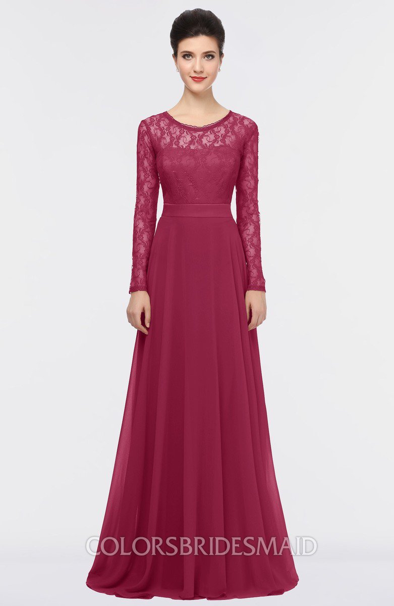 burgundy floor length bridesmaid dress