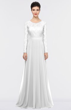 ColsBM Shelly Cloud White Romantic A-line Long Sleeve Floor Length Lace Bridesmaid Dresses