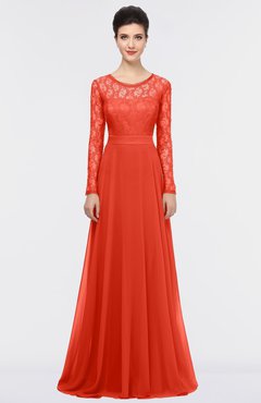 ColsBM Shelly Mandarin Red Romantic A-line Long Sleeve Floor Length Lace Bridesmaid Dresses
