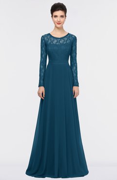 ColsBM Shelly Moroccan Blue Romantic A-line Long Sleeve Floor Length Lace Bridesmaid Dresses