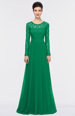 ColsBM Shelly Pepper Green Romantic A-line Long Sleeve Floor Length Lace Bridesmaid Dresses