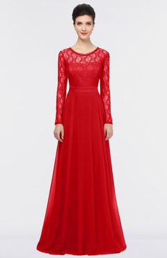 ColsBM Shelly Red Romantic A-line Long Sleeve Floor Length Lace Bridesmaid Dresses