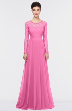 ColsBM Shelly Rose Pink Romantic A-line Long Sleeve Floor Length Lace Bridesmaid Dresses