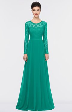 ColsBM Shelly Viridian Green Romantic A-line Long Sleeve Floor Length Lace Bridesmaid Dresses