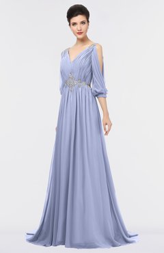 ColsBM Joyce Blue Heron Mature A-line V-neck Zip up Sweep Train Beaded Bridesmaid Dresses