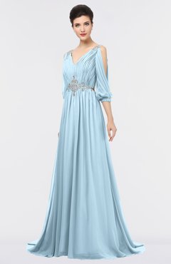 ColsBM Joyce Ice Blue Mature A-line V-neck Zip up Sweep Train Beaded Bridesmaid Dresses