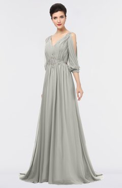 ColsBM Joyce Platinum Mature A-line V-neck Zip up Sweep Train Beaded Bridesmaid Dresses