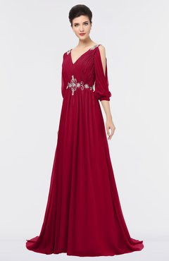 ColsBM Joyce Blackberry Cordial Mature A-line V-neck Zip up Sweep Train Beaded Bridesmaid Dresses