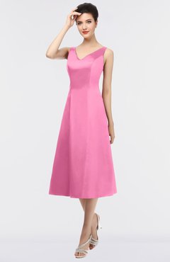 ColsBM Joanna Carnation Pink Mature A-line V-neck Zip up Plainness Bridesmaid Dresses
