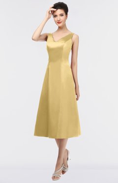 ColsBM Joanna Gold Mature A-line V-neck Zip up Plainness Bridesmaid Dresses