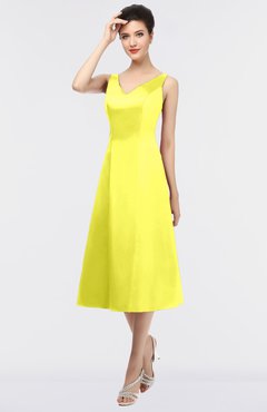 ColsBM Joanna Pale Yellow Mature A-line V-neck Zip up Plainness Bridesmaid Dresses