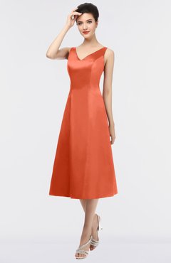 ColsBM Joanna Persimmon Mature A-line V-neck Zip up Plainness Bridesmaid Dresses