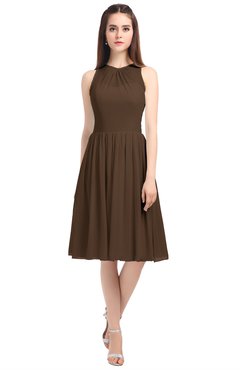 ColsBM Ivory Chocolate Brown Elegant A-line Jewel Zip up Knee Length Bridesmaid Dresses