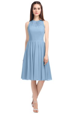 ColsBM Ivory Dusty Blue Elegant A-line Jewel Zip up Knee Length Bridesmaid Dresses