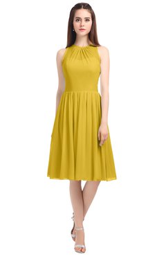 ColsBM Ivory Lemon Curry Elegant A-line Jewel Zip up Knee Length Bridesmaid Dresses