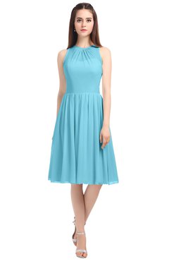ColsBM Ivory Light Blue Elegant A-line Jewel Zip up Knee Length Bridesmaid Dresses