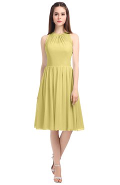 ColsBM Ivory Misted Yellow Elegant A-line Jewel Zip up Knee Length Bridesmaid Dresses