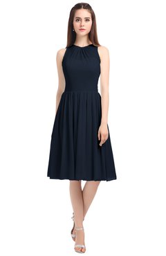 ColsBM Ivory Navy Blue Elegant A-line Jewel Zip up Knee Length Bridesmaid Dresses