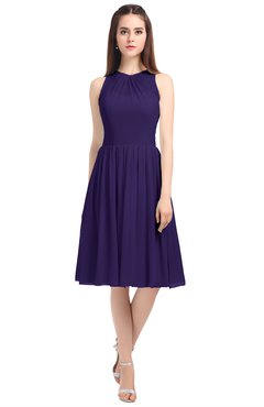 ColsBM Ivory Royal Purple Elegant A-line Jewel Zip up Knee Length Bridesmaid Dresses