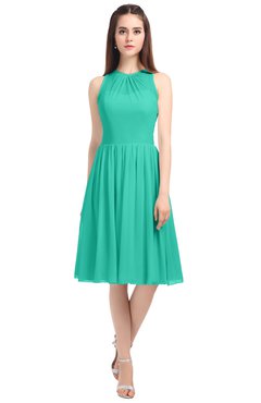 ColsBM Ivory Viridian Green Elegant A-line Jewel Zip up Knee Length Bridesmaid Dresses