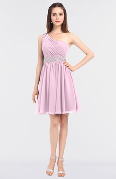 ColsBM Patsy Baby Pink Sexy A-line Asymmetric Neckline Sleeveless Zip up Mini Bridesmaid Dresses