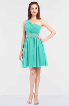 ColsBM Patsy Blue Turquoise Sexy A-line Asymmetric Neckline Sleeveless Zip up Mini Bridesmaid Dresses
