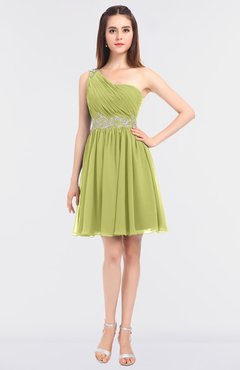 ColsBM Patsy Linden Green Sexy A-line Asymmetric Neckline Sleeveless Zip up Mini Bridesmaid Dresses