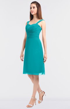 ColsBM Kyla Teal Simple A-line Spaghetti Sleeveless Knee Length Ruching Bridesmaid Dresses