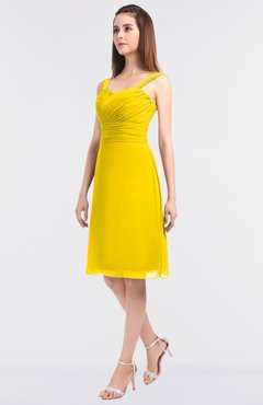 ColsBM Kyla Yellow Simple A-line Spaghetti Sleeveless Knee Length Ruching Bridesmaid Dresses