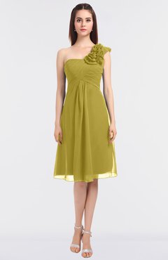 ColsBM Zoie Golden Olive Sexy A-line Asymmetric Neckline Sleeveless Knee Length Bridesmaid Dresses