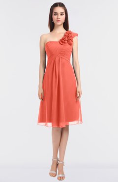 ColsBM Zoie Living Coral Sexy A-line Asymmetric Neckline Sleeveless Knee Length Bridesmaid Dresses