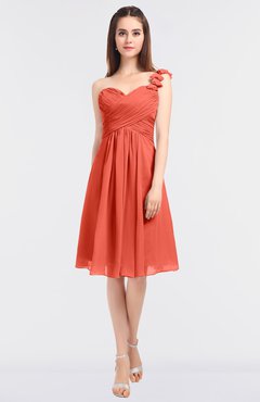 ColsBM Kiley Living Coral Glamorous A-line Asymmetric Neckline Sleeveless Zip up Knee Length Bridesmaid Dresses