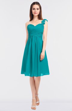 ColsBM Kiley Teal Glamorous A-line Asymmetric Neckline Sleeveless Zip up Knee Length Bridesmaid Dresses