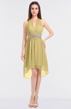 ColsBM Zuri Gold Glamorous A-line Halter Sleeveless Zip up Appliques Bridesmaid Dresses