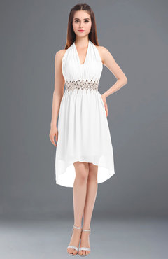 ColsBM Zuri White Glamorous A-line Halter Sleeveless Zip up Appliques Bridesmaid Dresses