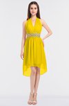 ColsBM Zuri Yellow Glamorous A-line Halter Sleeveless Zip up Appliques Bridesmaid Dresses
