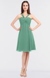 ColsBM Jessica Beryl Green Modern Spaghetti Sleeveless Zip up Knee Length Ruching Bridesmaid Dresses