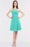 ColsBM Jessica Blue Turquoise Modern Spaghetti Sleeveless Zip up Knee Length Ruching Bridesmaid Dresses